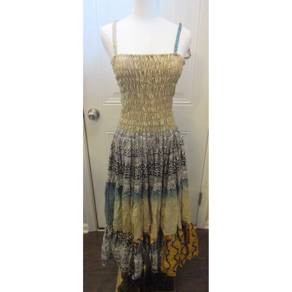 Jack Pot New York Maxi Dress Vintage Aztec Boho Indian 100% Silk Womens Size M - Picture 1 of 6